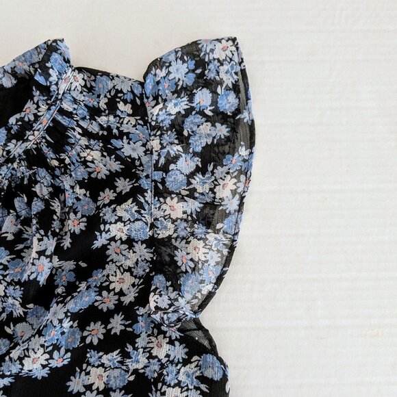 LOFT Women's Short Cap Sleeves VNeck Blouse Top Size S Blue Floral Print - Picture 4 of 7